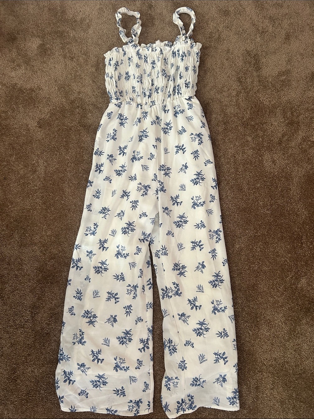 Le Lis White Jumpsuit with Blue Floral Print